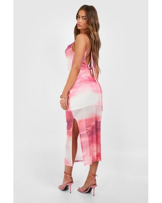 Boohoo Pink Cowl Neck Printed Midaxi Dress