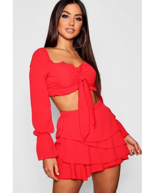 red ruffle two piece set