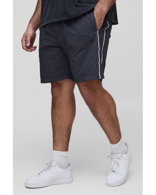 BoohooMAN Blue Plus Regular Fit Piping Detail Nylon Shorts for men