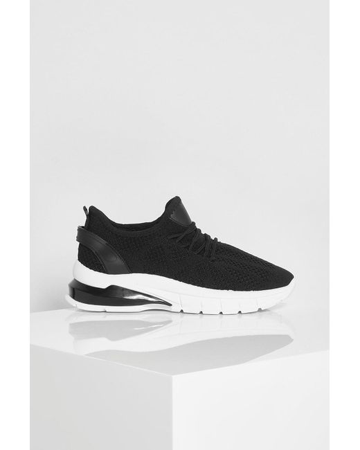 Boohoo Bubble Sole Knitted Sports Sneakers in Black | Lyst