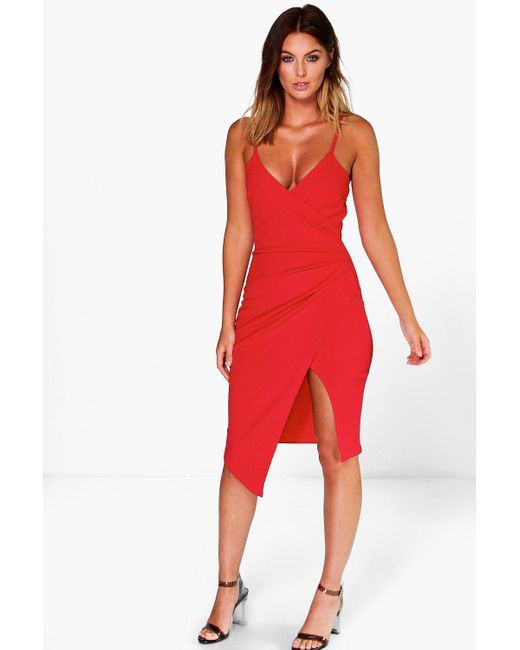 boohoo long red dress