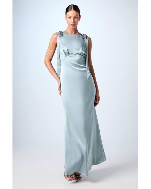 Coast Blue Honoured Sleeveless High Neck Tie Shoulder Satin Maxi Bridesmaid Dress