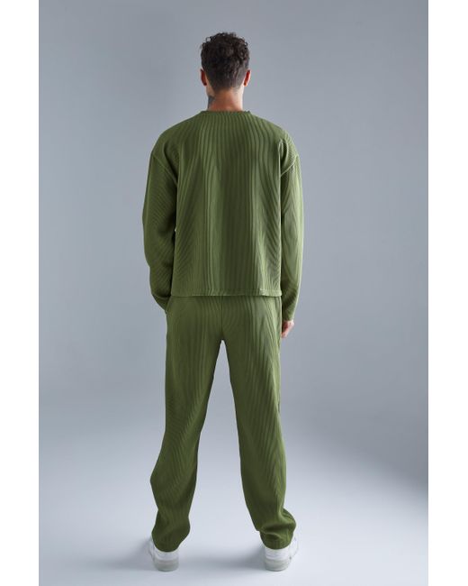 BoohooMAN Langärmliges kastiges Oversize T-Shirt & Hose mit geradem Bein in Green für Herren