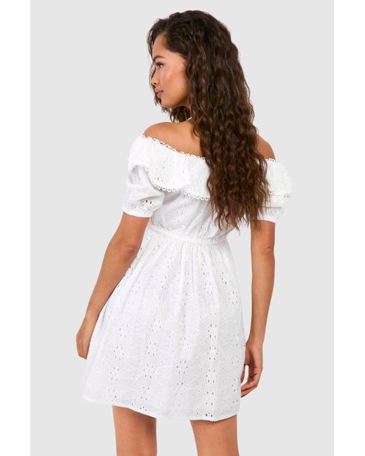 Boohoo White Broderie A-line Mini Dress