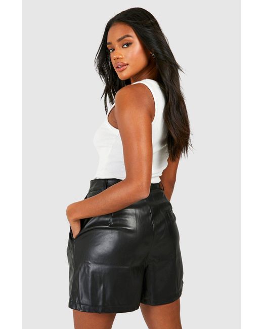Boohoo Faux Leather High Waisted Shorts in Black