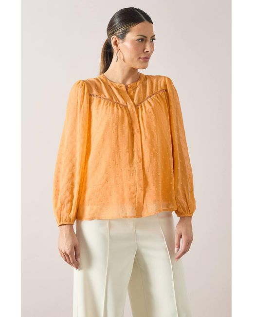 Wallis White Petite Dobby Button Collarless Blouse