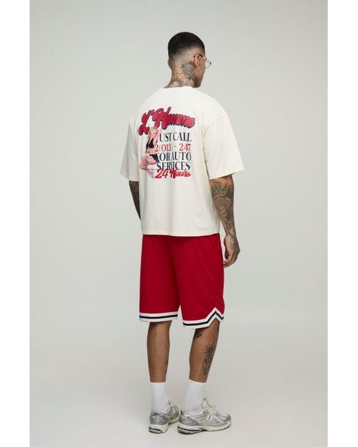 BoohooMAN Natural Tall Oversized Boxy Puff Printed Graphic T-Shirt for men