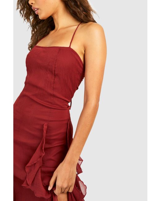 Crinkle Midaxi Slip Dress Boohoo de color Red