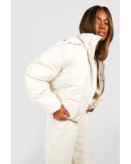 Boohoo Hooded Puffer Jacket in White | Lyst UK