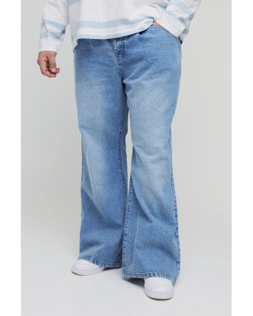 BoohooMAN Plus lockere Schlagjeans in Blue für Herren