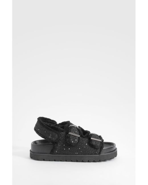 Boohoo Black Wide Fit Boucle Dad Sandals