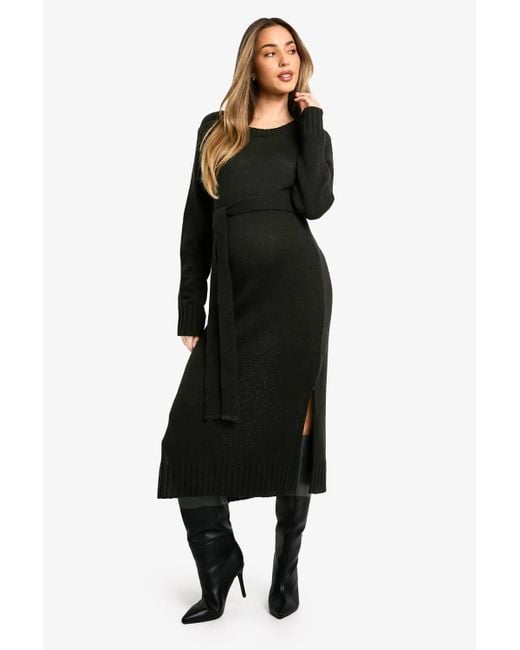 Boohoo Women's Black Maternity Crew Neck Sweater Midi Dress Boohoo Women's Black Maternity Crew Neck Sweater Midi Dress