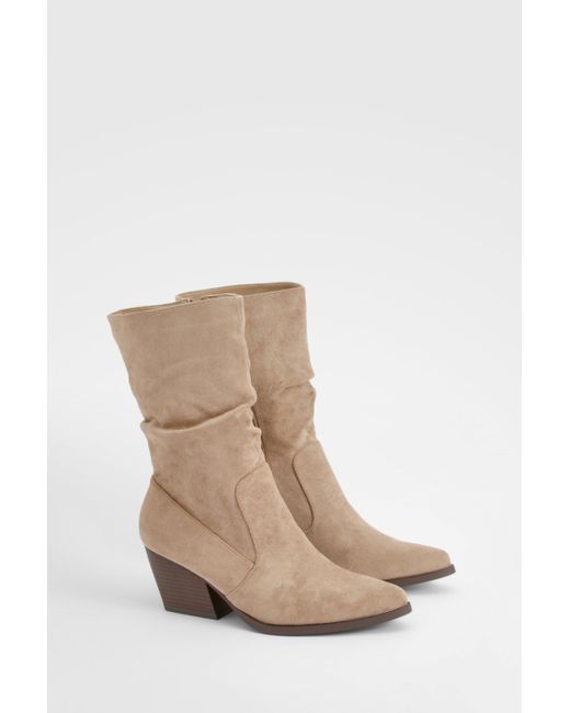 Wide Fit Slouch Detail Western Boots Boohoo de color Natural