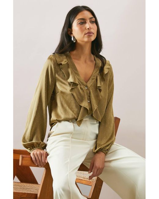 Wallis Natural Satin Hotfix Ruffle Blouse