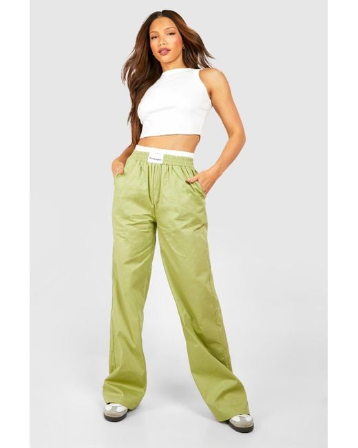 Boohoo Tall Contrast Waistband Detail Pants in Green