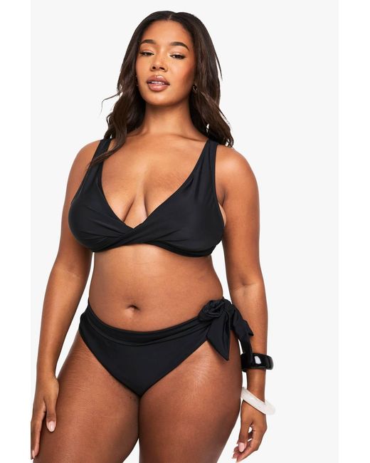 Boohoo Black Plus Wrap Bikini Top