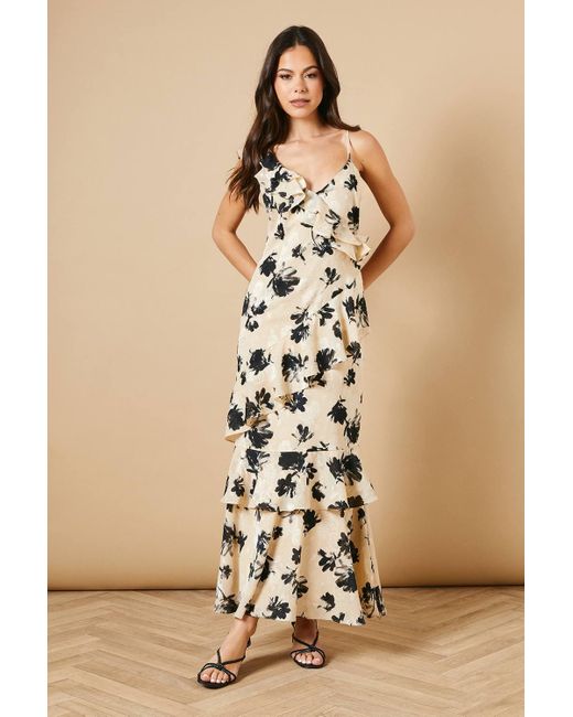 Oasis Natural Ruffle Detail Asymmetric Tiered Midi Dress