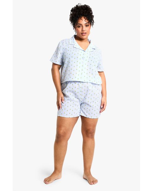 Pijama Plus De Pantalón Corto Y Camisa Con Estampado De Piñas Boohoo de color Blue