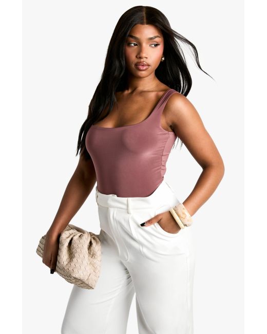 Boohoo Purple Double Layer Slinky Square Neck Crop Top