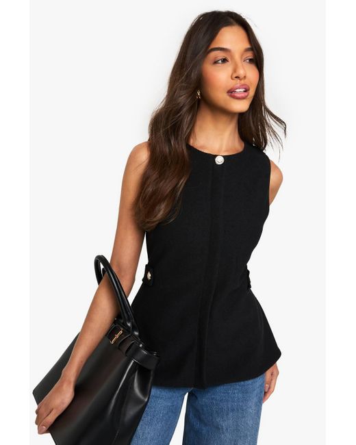Boohoo Black Textured Button Cinched Waist Sleeveless Waistcoat