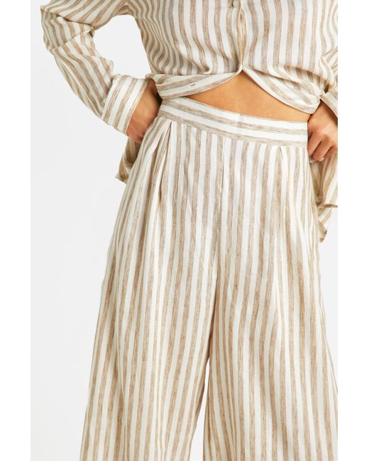 Stripe Linen Wide Leg Trousers Boohoo de color Natural