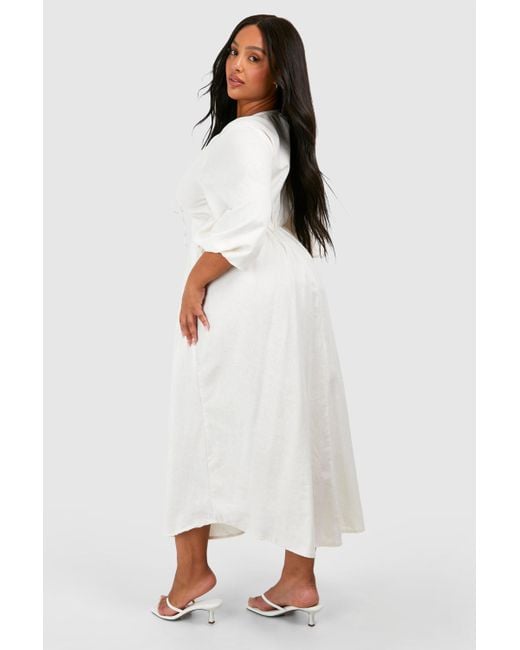 Boohoo White Plus Linen Feel Cut Out Detail Midaxi Dress