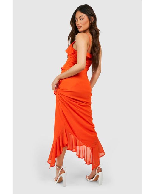 Boohoo Woven Ruffle Maxi Dress in Orange