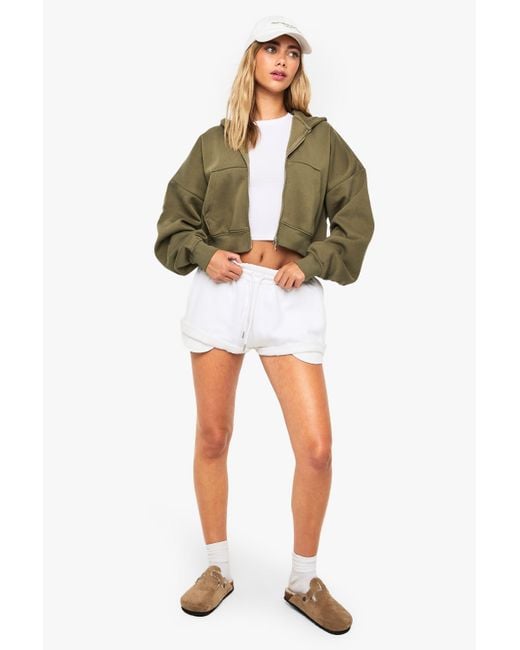 Boxy Balloon Sleeve Oversized Zip Through Hoodie Boohoo de color Green