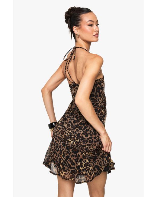 Boohoo Black Tall Leopard Print Chiffon Strappy Square Neck Smock Mini Dress