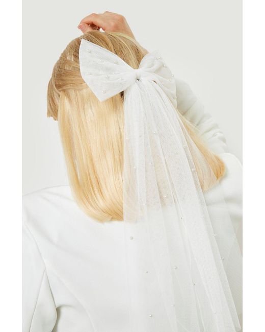 Boohoo White Large Pearl Bow Bridal Veil