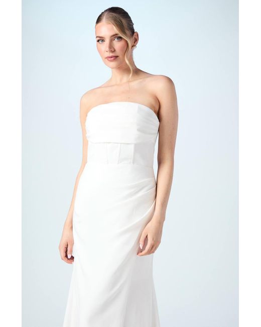 Coast White Crepe Corset Fishtail Wedding Dress With Puddle