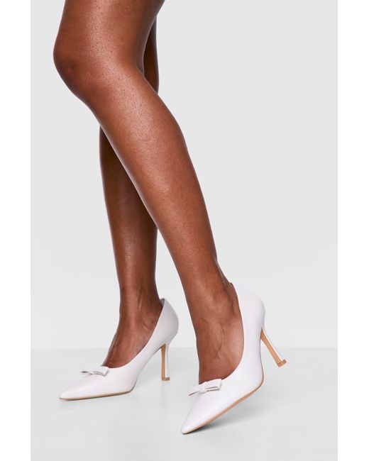 Boohoo Brown Bow Detail Stiletto Court Shoes