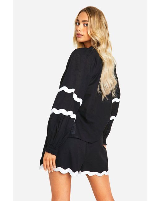 Boohoo Black Contrast Trim Linen Look Relaxed Fit Shorts