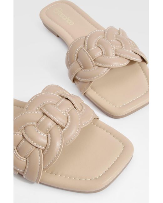 Contrast Stitch Loop Detail Mule Sandals Boohoo de color Natural