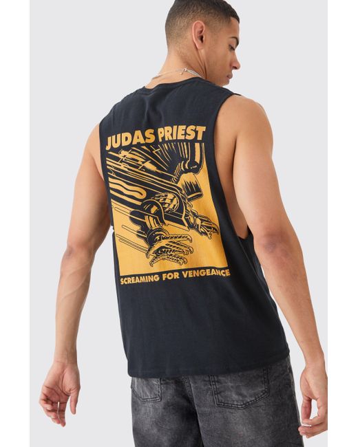 BoohooMAN Oversized Judas Priest License vest in Blue für Herren
