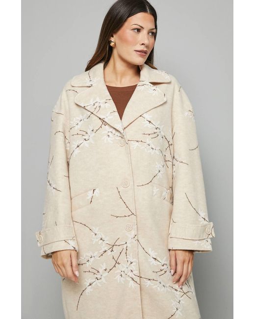 Wallis Natural Floral Three Button Collared Coat
