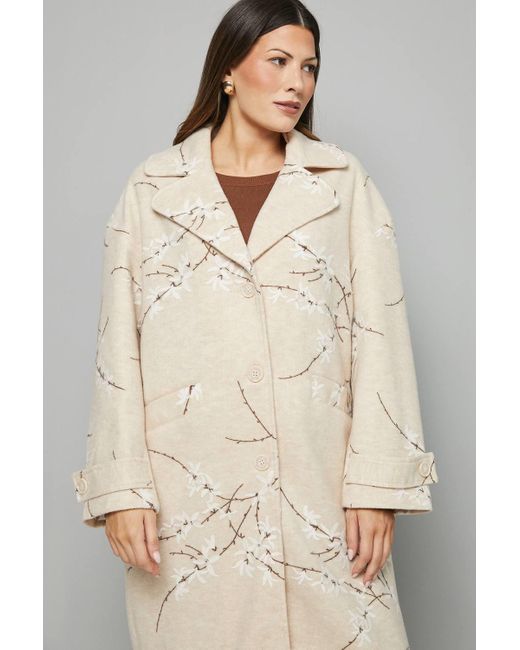 Wallis Natural Floral Three Button Collared Coat