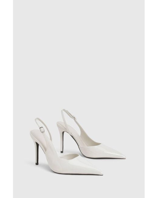 Boohoo White High Heeled Slingback Court Shoe Heels