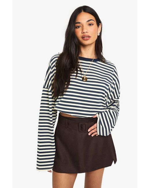 Boohoo Brown Belted Textured Mini Skirt