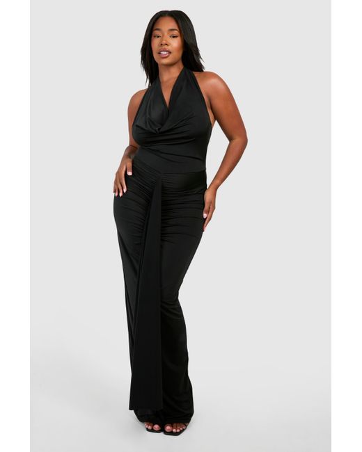 Boohoo Black Plus Cowl Neck Ruched Maxi Dress