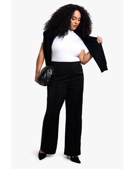 Boohoo Black Plus Pintuck Front Elasticated Back Trouser