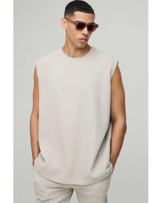BoohooMAN White Oversized Pleated Tank for men
