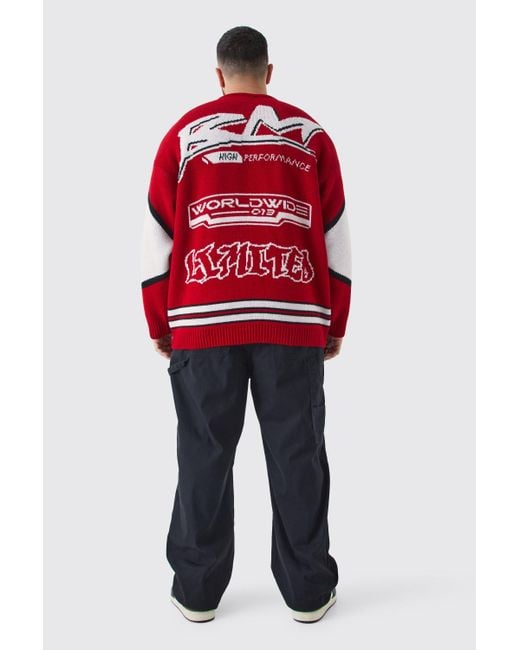 BoohooMAN Red Plus Oversized Lace Up Hockey Jumper for men