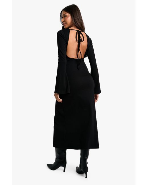 Vestido Midaxi De Canalé Con Atadura En La Espalda Boohoo de color Black