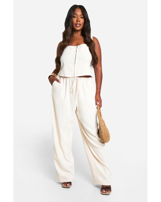 Boohoo Natural Plus Hook And Eye Corset And Slouchy Wide Leg Trouser Co-ord