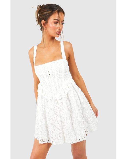 Boohoo White Corset Lace Mini Dress