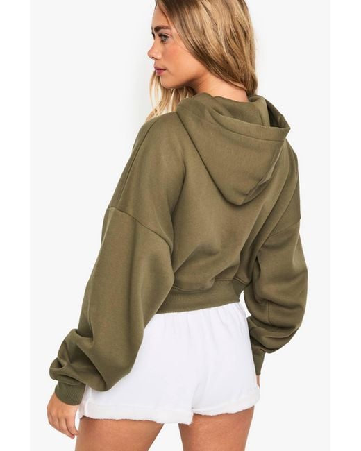 Boohoo Green Boxy Balloon Sleeve Oversized Zip Through Hoodie