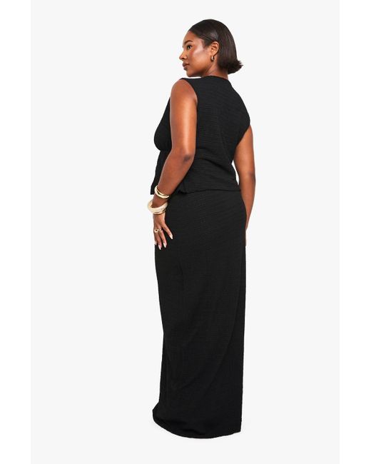 Boohoo Black Beaded Textured Drawstring Maxi Skirt