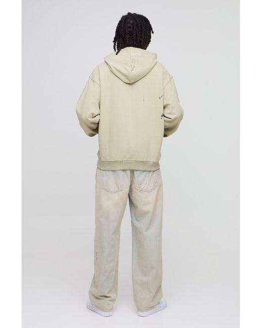 Boohoo Natural Oversized Paint Splatter Limited Edition Loopback Hoodie