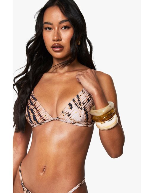 Top De Biquini De Triángulo Premium Con Desteñido Anudado Y Fijación En Caliente Boohoo de color Black